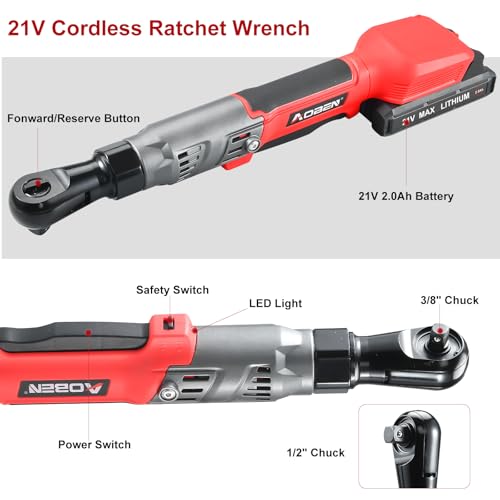 AOBEN Cordless Electric Ratchet Wrench Set 3/8" 12V with 2 Batteries and Charger P223013