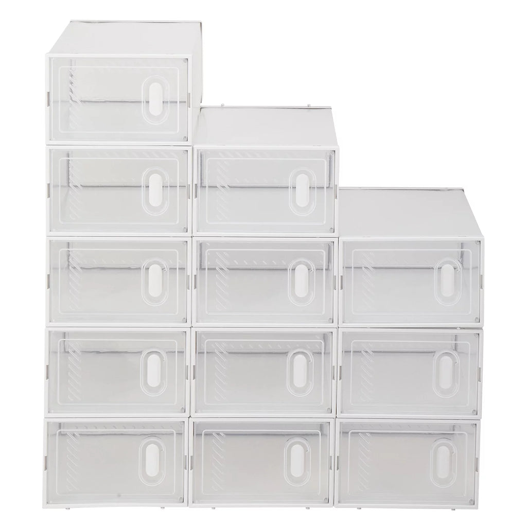Zimtown 12 Pack Multipurpose Shoe Storage Boxes with Clear Lid, Foldable Stackable I391120
