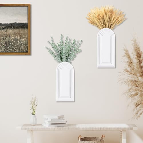 2 Pack Modern Wall Wood Vase Entryway Decor White E32459