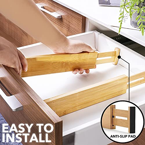 SpaceAid Bamboo Drawer Dividers with Labels, Adjustable Organizer, 6 Pack (17-22 in) R959