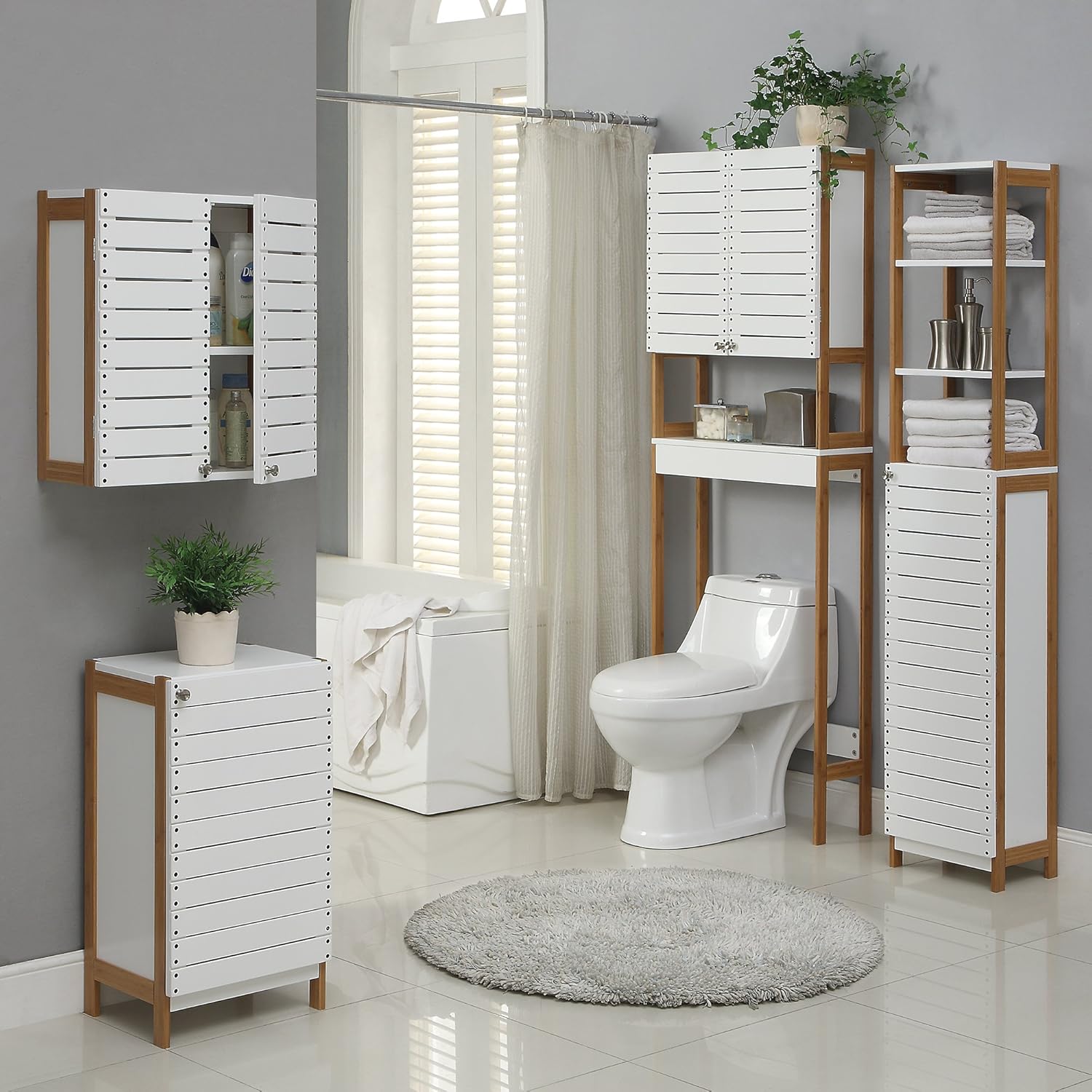 3 Shelf Over The Toilet Bamboo Cabinet in White B5928