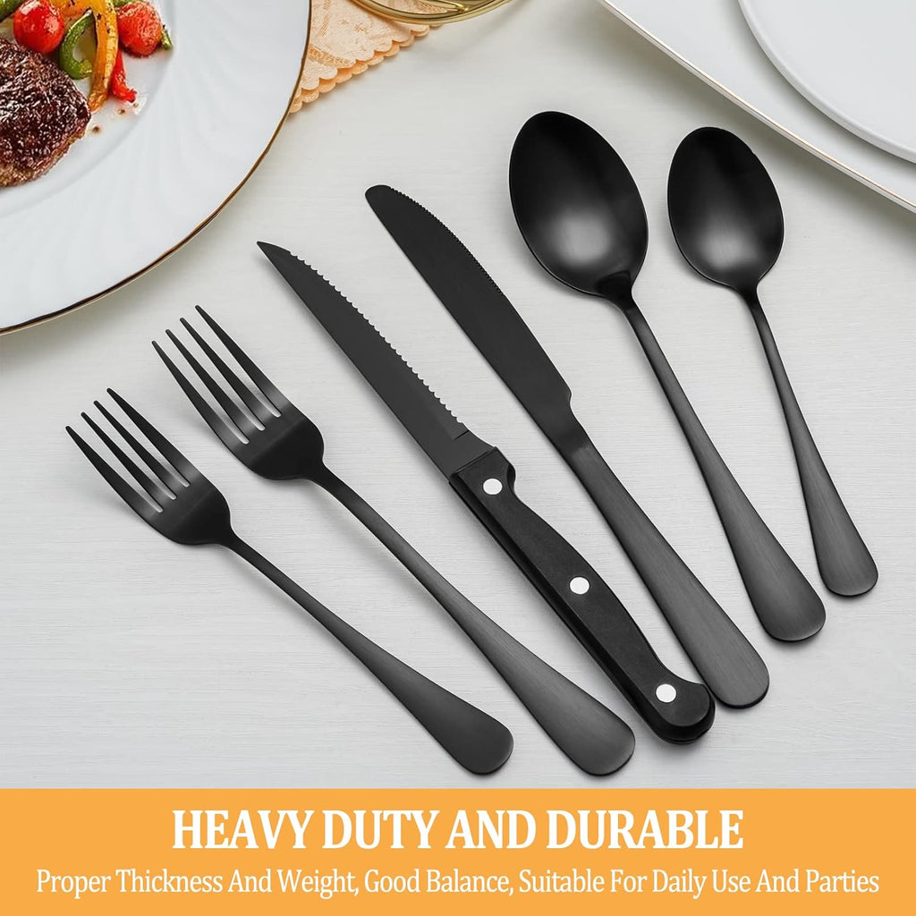Matte Black Silverware Set with Steak Knives for 8 N8720