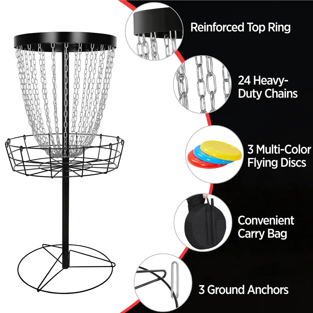 SmileMart 24-Chain Disc Golf Goal with Carrying Bag and 3 Discs, Black Z67541