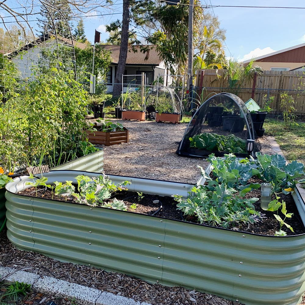 VEGEGA 17" Tall L-Shaped Modular Corrugated Metal Raised Garden Bed - Green C170843