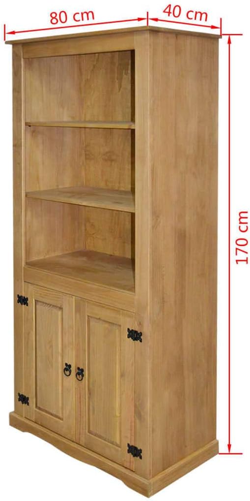Mexican Pine Corona Cupboard with 3 Open Shelves and 1 Cabinet, 31.5"x15.7"x66.9" S6603