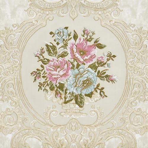 Loom and Mill Luxury Jacquard Waterfall Valance, Floral Damask with Tassels, Pearly Beige, 79 Inch, 1 Panel K1125