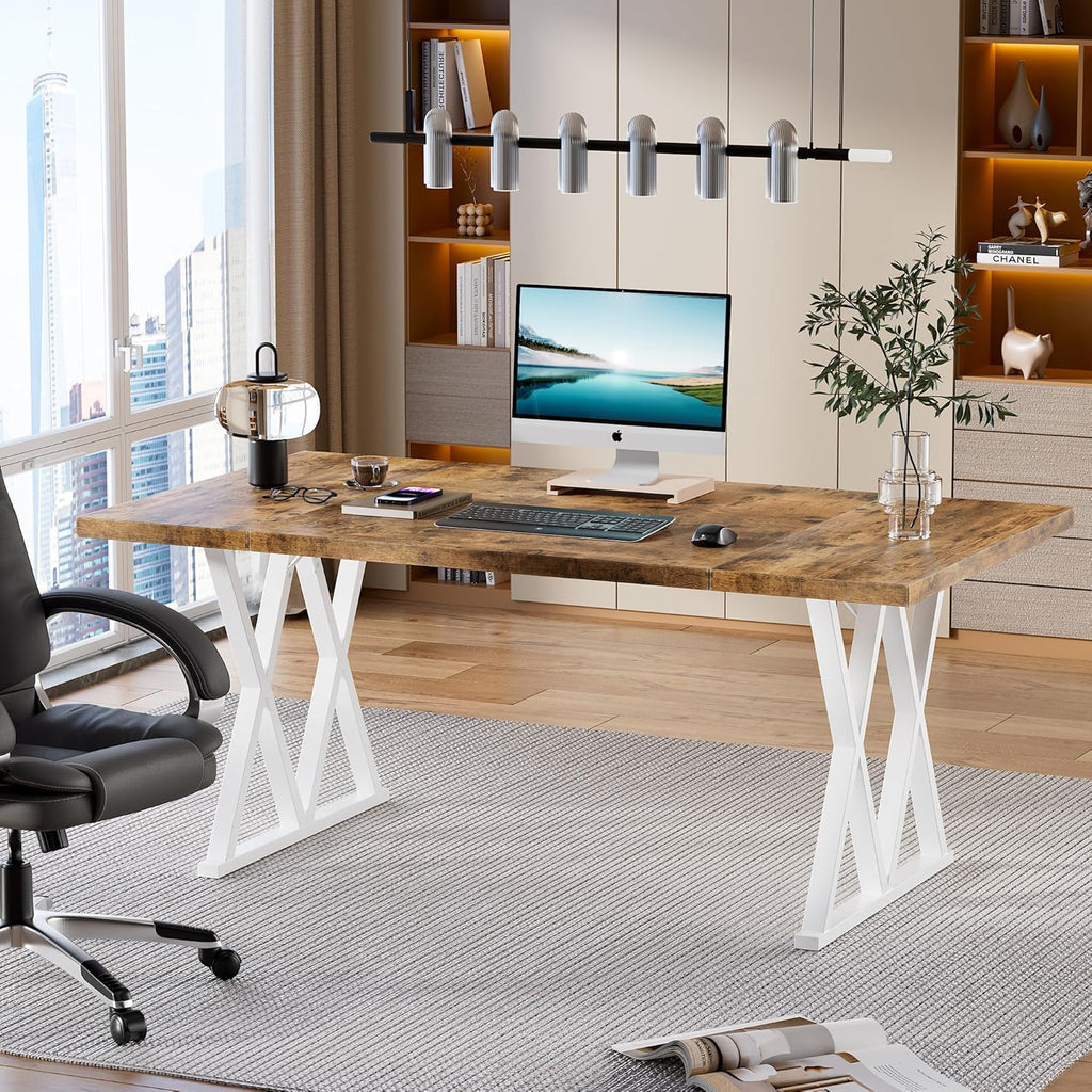 70.8" Home Office Computer Desk with X-Shaped Metal Legs B139350