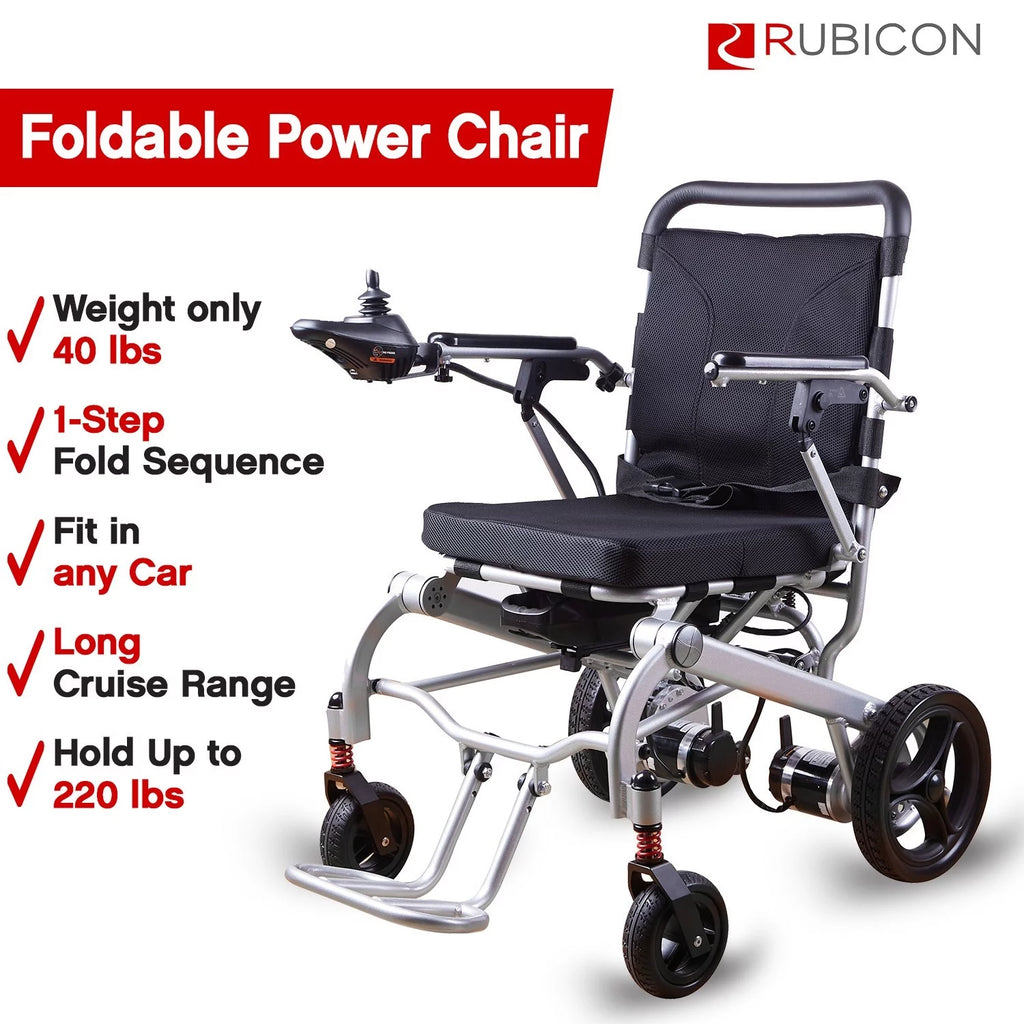 Rubicon Super Lightweight Foldable Electric Wheelchair with Detachable Battery F444