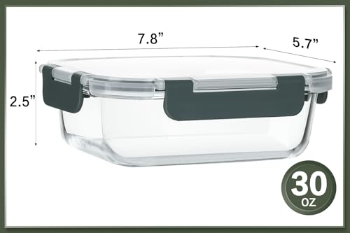 KOMUEE 30 oz Glass Meal Prep Containers with Lids, Gray M4526