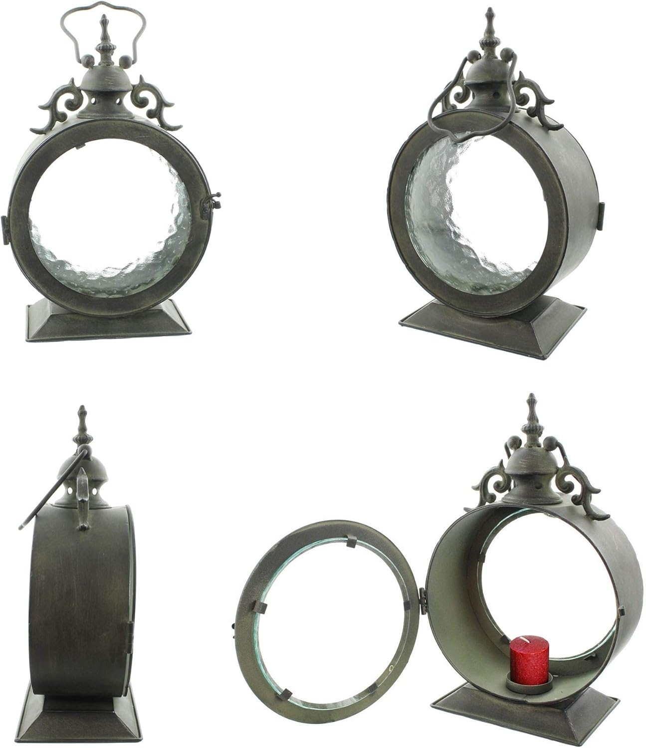 Metal Round Hanging Candle Lantern with Curved Glass Insert k7p