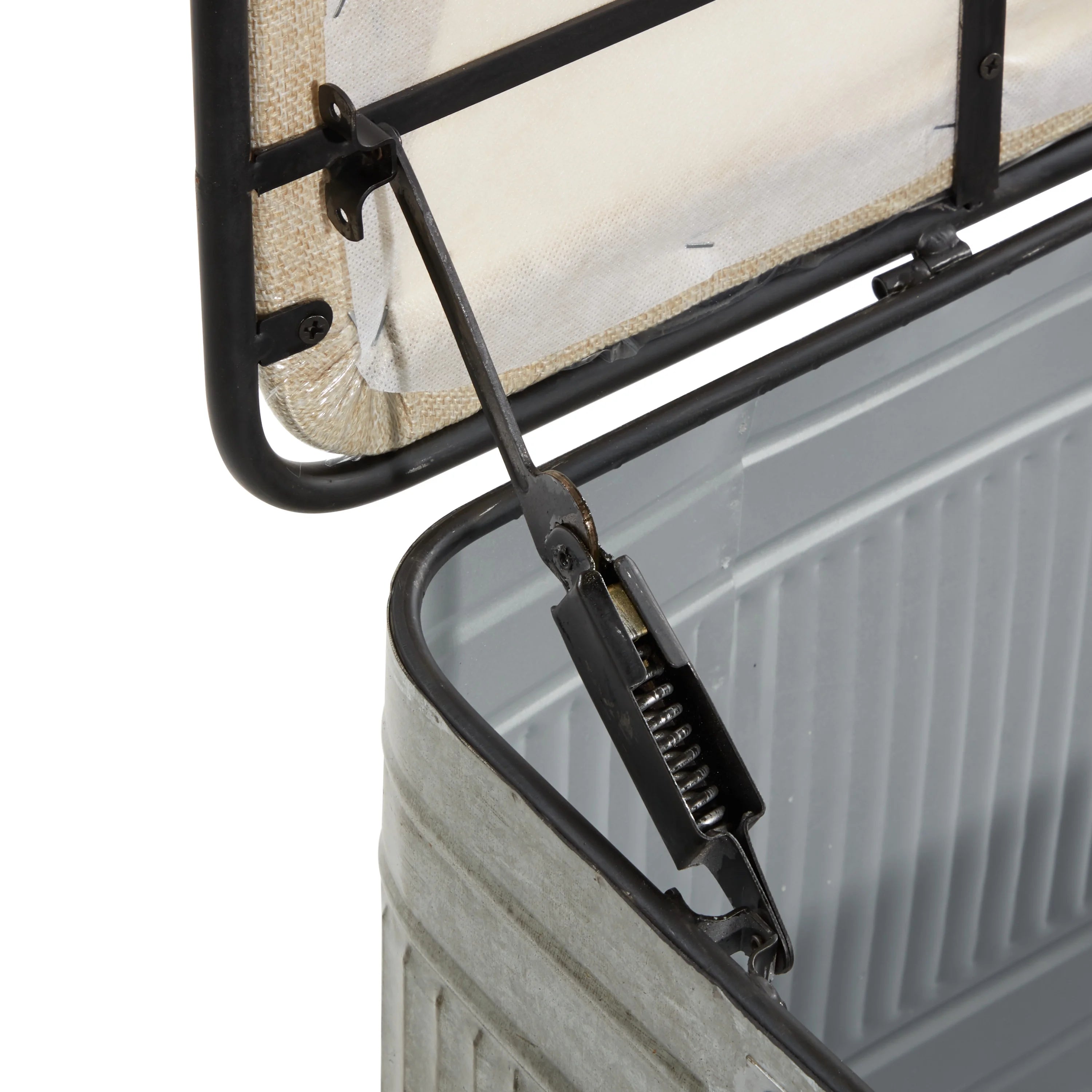DecMode Metal Galvanized Storage Bench with Cream Burlap Top K1740