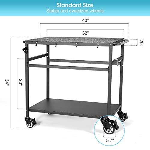 Outdoor Grill Table with Storage on Wheels, Double-Shelf BBQ Prep Cart G951277