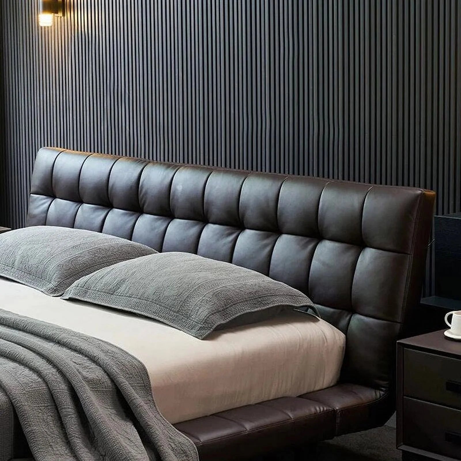 Nordic CAMA Modern King Size Bed Frame Black Leather Wooden H746
