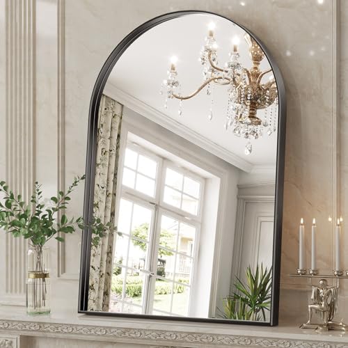 22" x 30" Arched Mirror for Bathroom, Arched Wall Mirror Black, Vanity Mirror Black Metal Frame, Arch Mirrors for Living Room Bedroom Entryway Mantel Decor