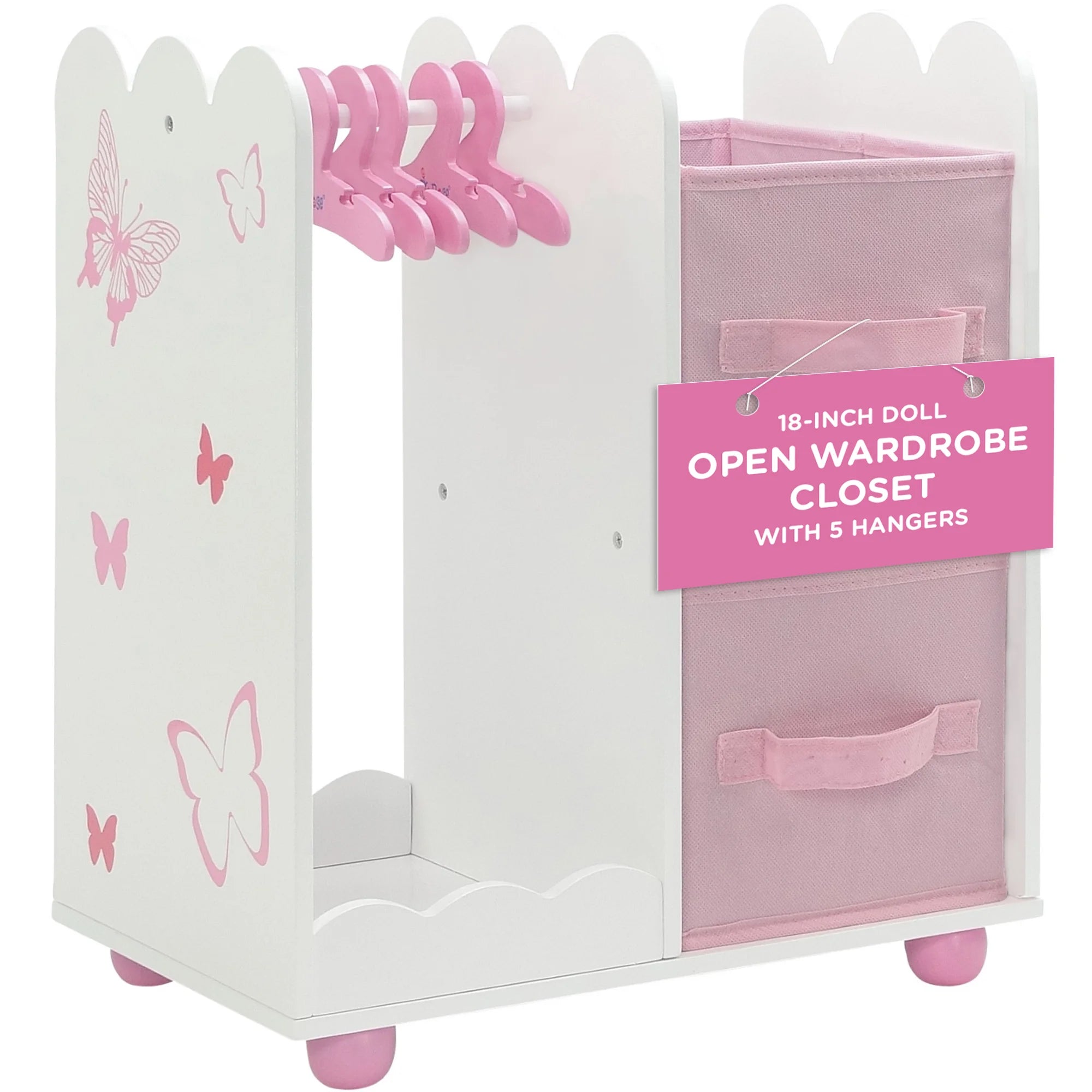 Emily Rose 18 inch Doll Clothes Storage Closet Open Wardrobe 18" Doll Furniture - Butterfly | Includes 5 Doll Clothes Hangers | Perfect for Storage of 18" Doll Clothes or Small Pet Clothes