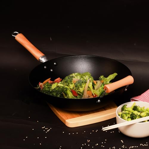 JOYCE CHEN Professional 14-Inch Cast Iron Wok with Maple Handle R872