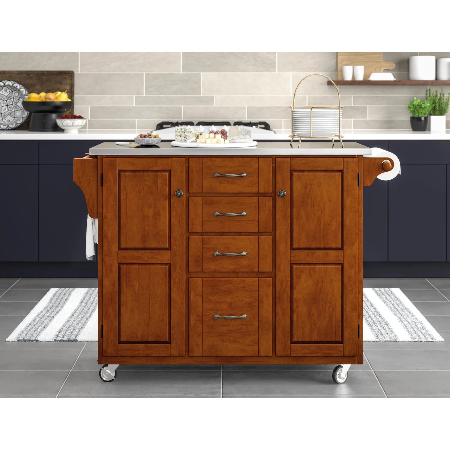 Solid Wood Kitchen Cart with Stainless Steel Top k7m