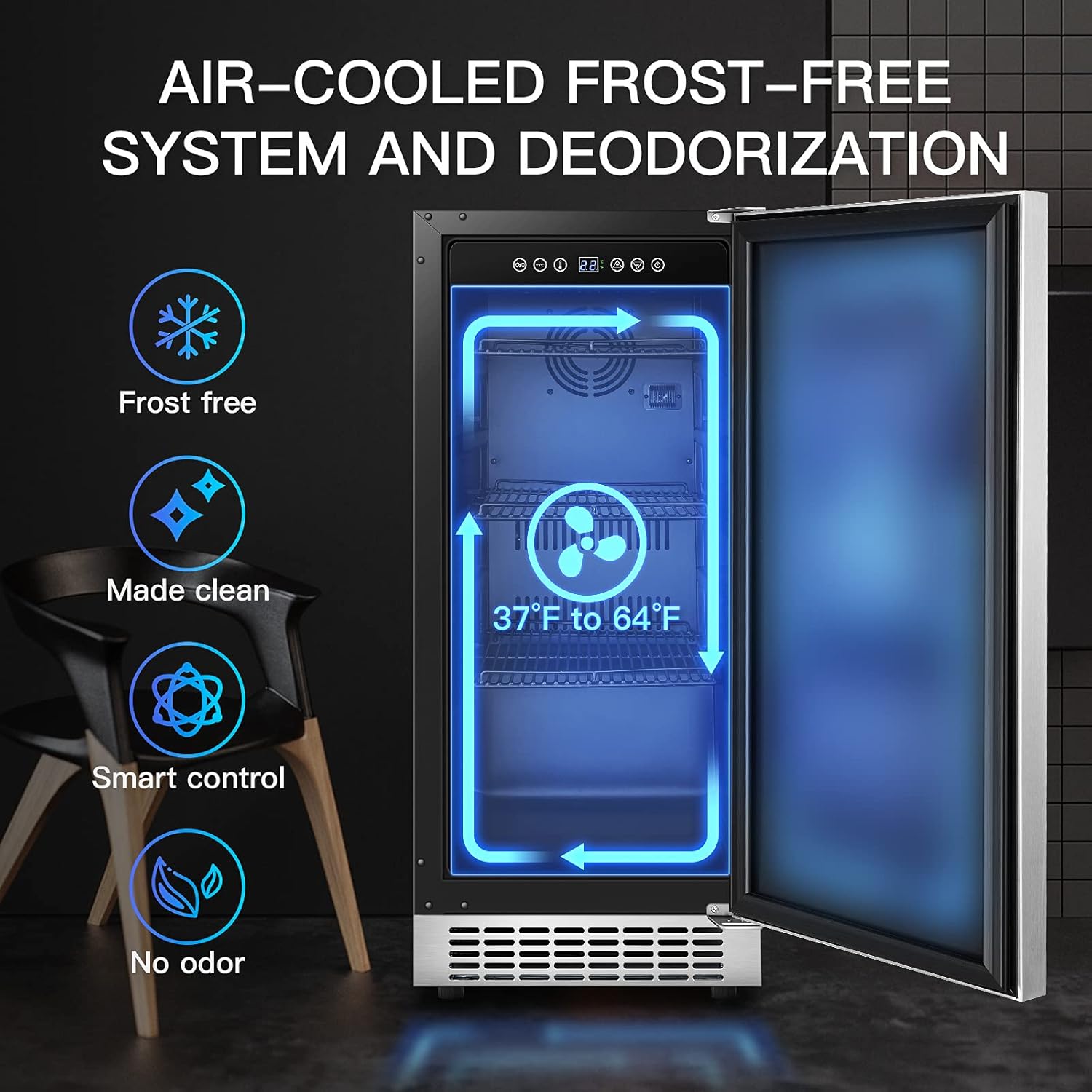 Beverage Cooler 24 Inch, Built-in Refrigerator 180 Cans, Stainless Steel Under Counter Fridge a7