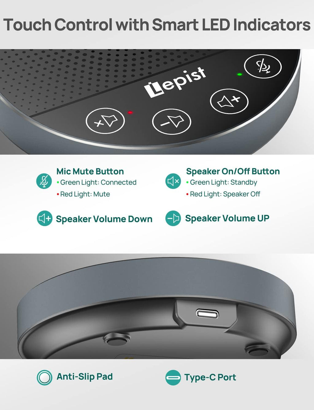 USB Speakerphone with Microphone for Conference Calls, 360 Voice Pickup, Plug and Play k7