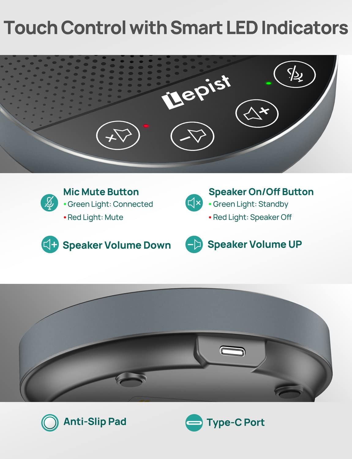 USB Speakerphone with Microphone for Conference Calls, 360 Voice Pickup, Plug and Play k7
