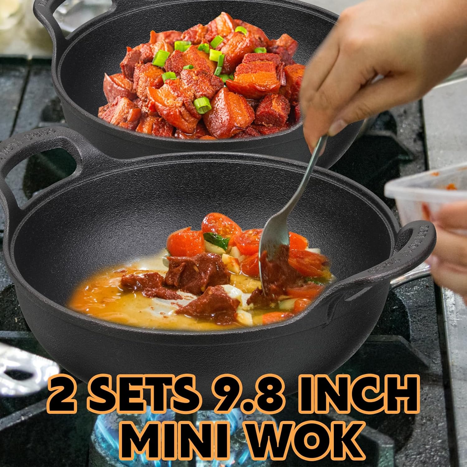 Layhit Cast Iron Wok with Loop Handle 9.8 Inch Nonstick Flat Bottom S1007