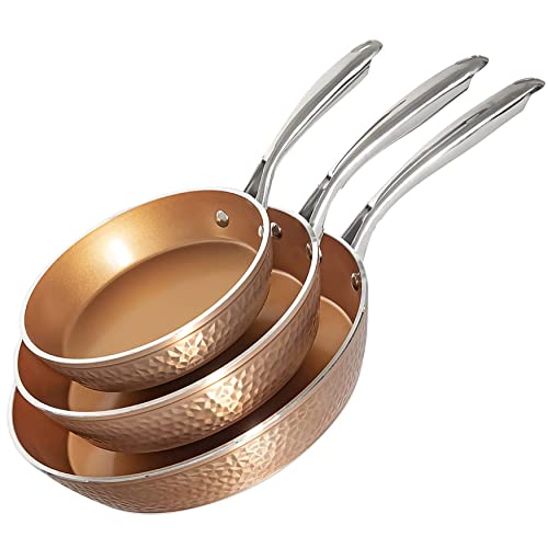 GOTHAM STEEL Hammered Copper Nonstick Frying Pan Set with Glass Lid P52615