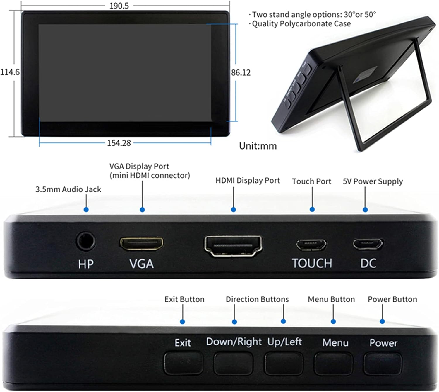 7-inch Capacitive Touch Monitor Tempered Glass q8