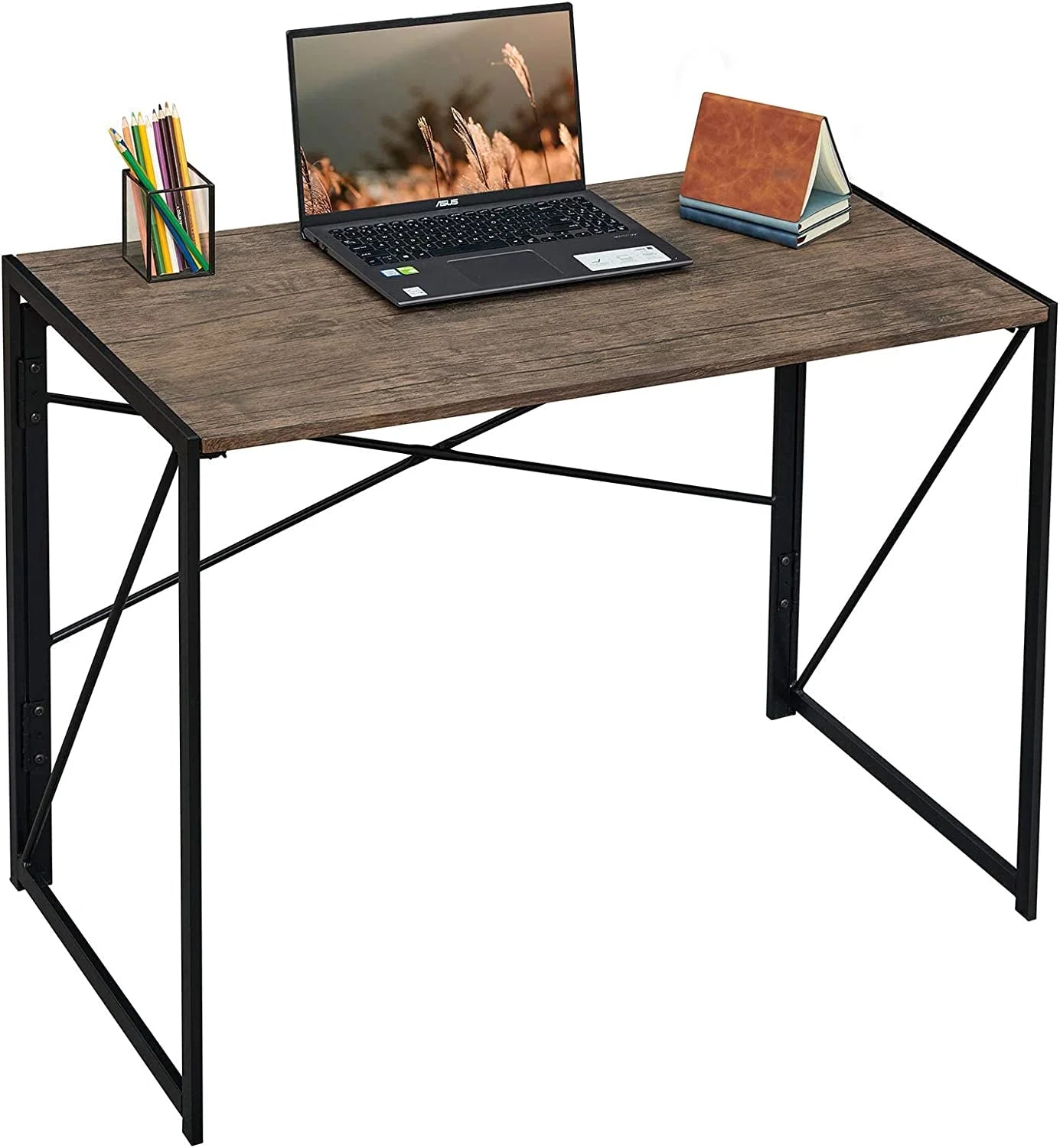 salable Coavas Folding Desk No Assembly Required  39.4 inch Writing Computer Desk Space Saving Foldable Table Simple Home Office Desk Brown