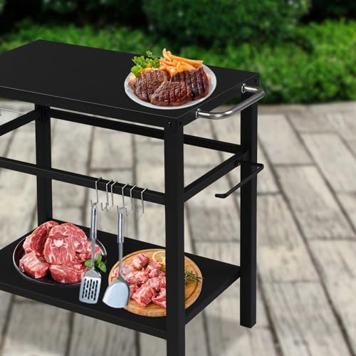 VINGLI Grill Cart Table Oven Pizza Stand with Wheels, Metal Top H825