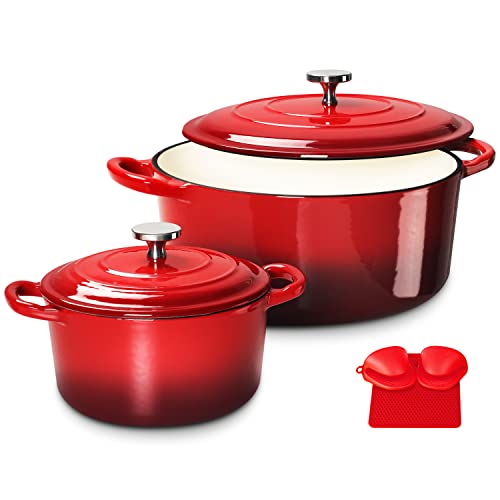 6QT Enamel Cast Iron Dutch Oven with Loop Handles, Covered Dutch Oven, Enamel Stockpot with Lid, Blue