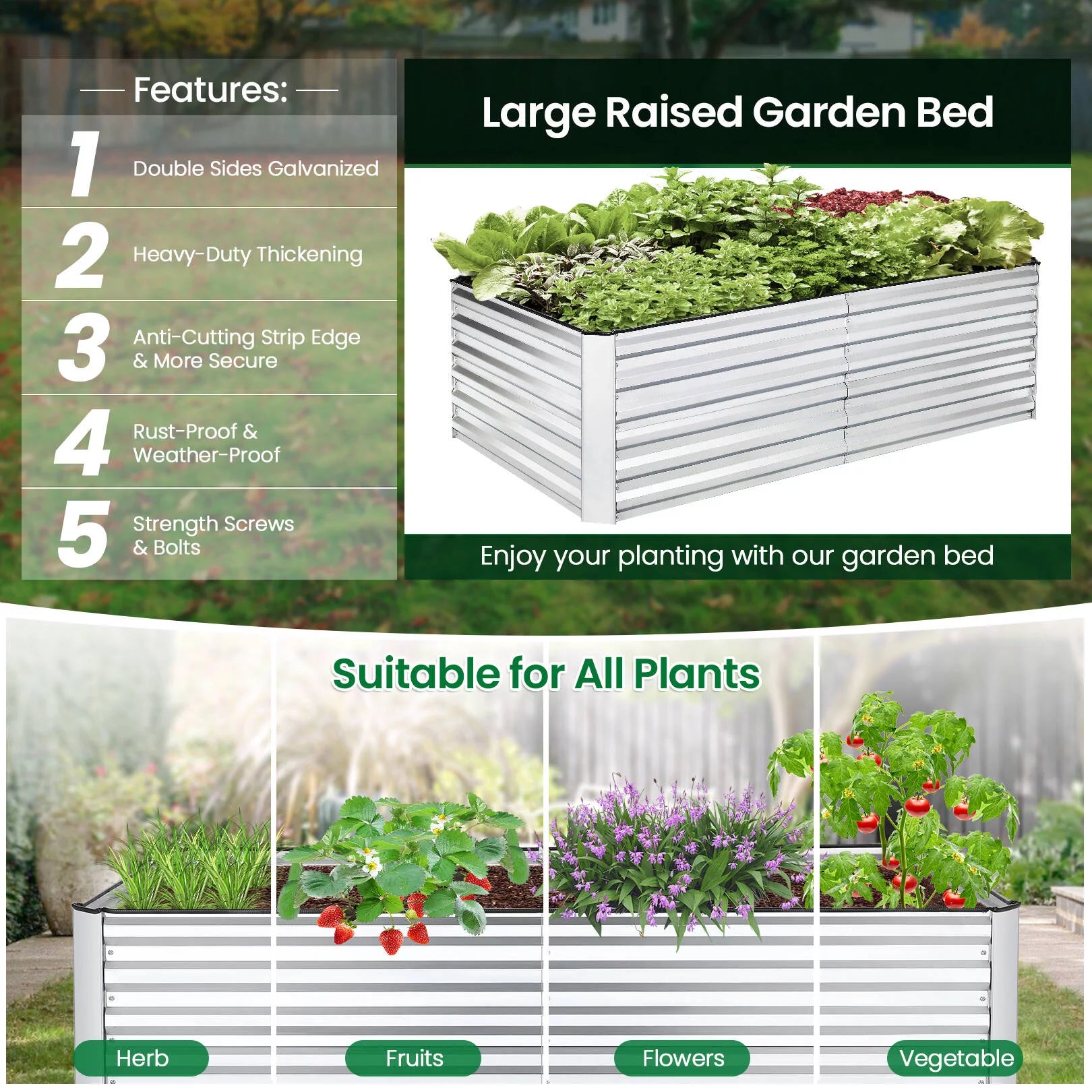 SEJOV Galvanized Raised Garden Bed 6ftx3ftx2ft Metal Planter Box S619
