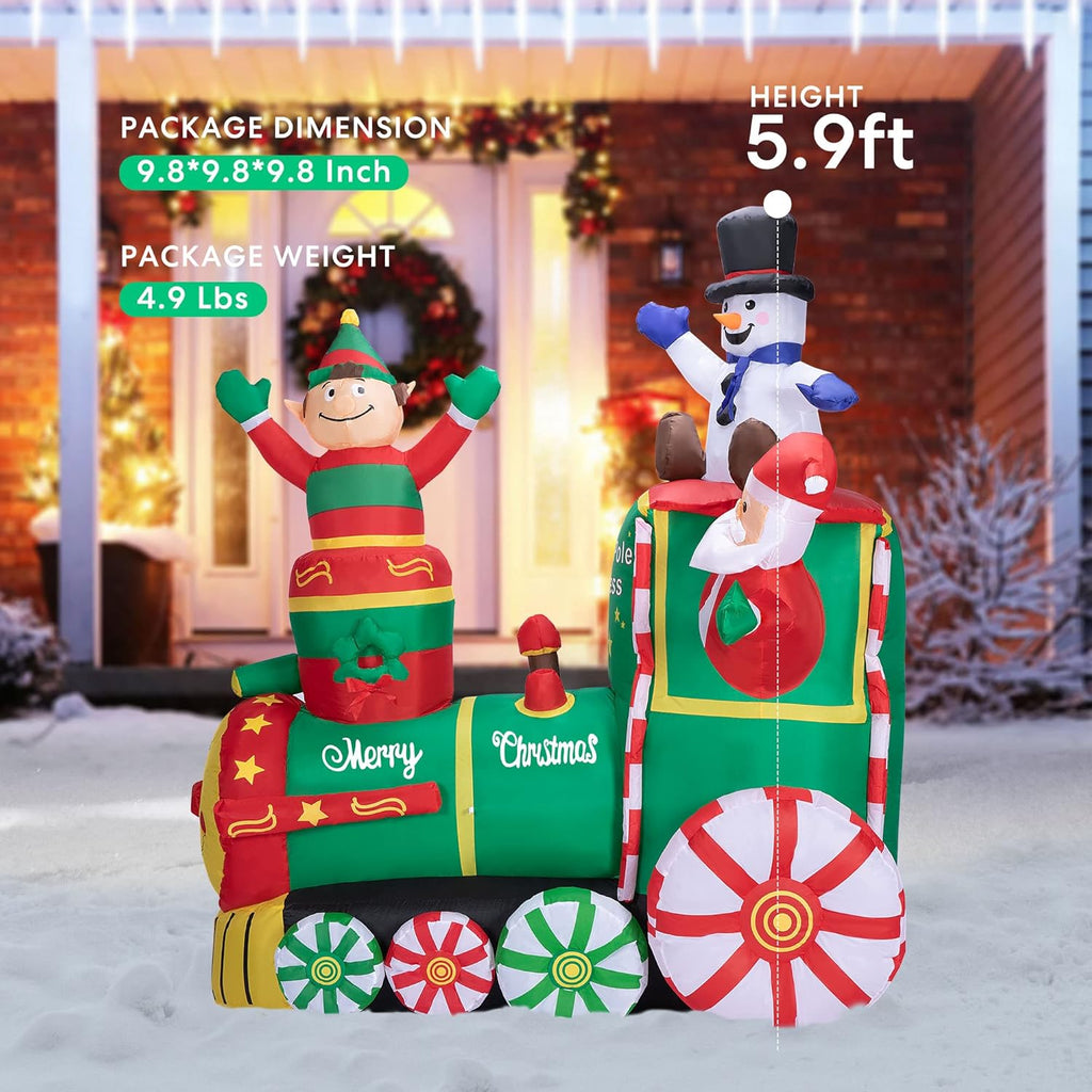 Christmas Inflatable Santa Train with Elf Snowman LED Outdoor Decor k7m