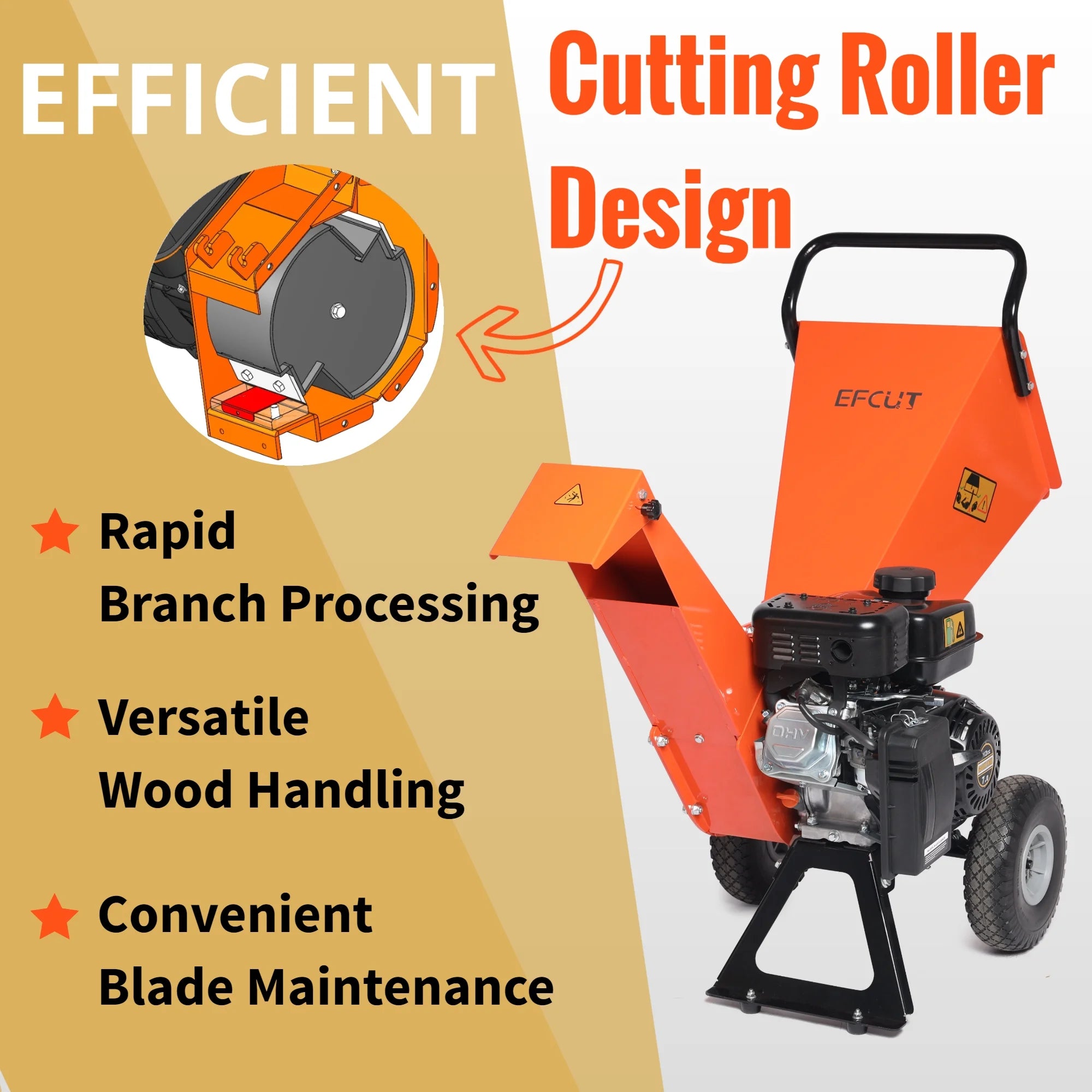 Wood Chipper Shredder Mulcher 7HP Gas Powered Compact 3 Inch Max Capacity a7