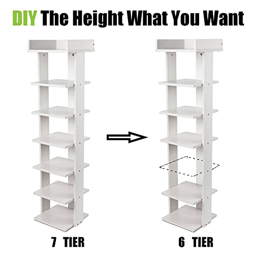 Wooden Shoe Rack 7-Tier Narrow Storage Organizer White O7237