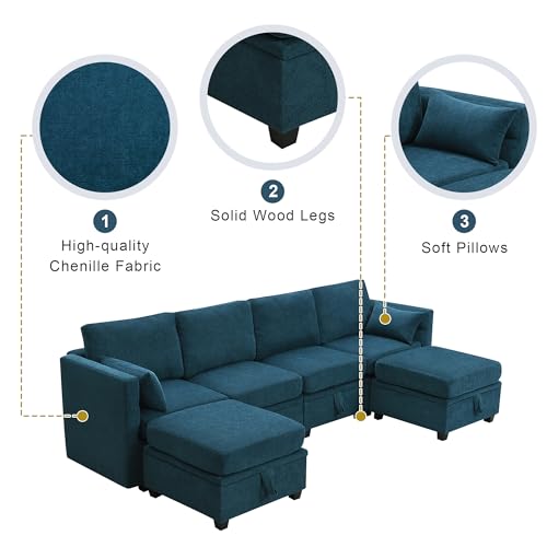 Harper & Bright Designs 109” 6-Seat U-Shaped Chenille Sectional Sofa with Storage, Grey F385