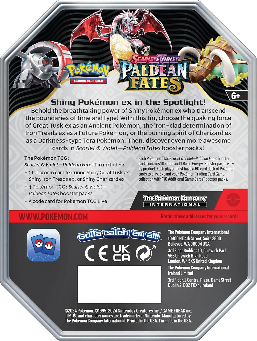 POKEMON TCG Scarlet and Violet Paldean Fates Tin - Shiny Charizard J370