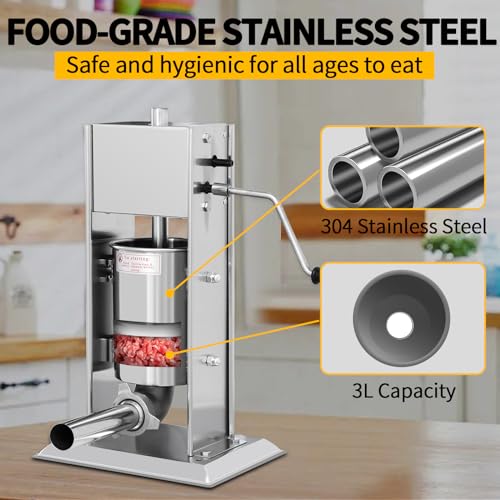 Vertical Sausage Stuffer 7L Stainless Steel with 5 Stuffing Tubes P4239