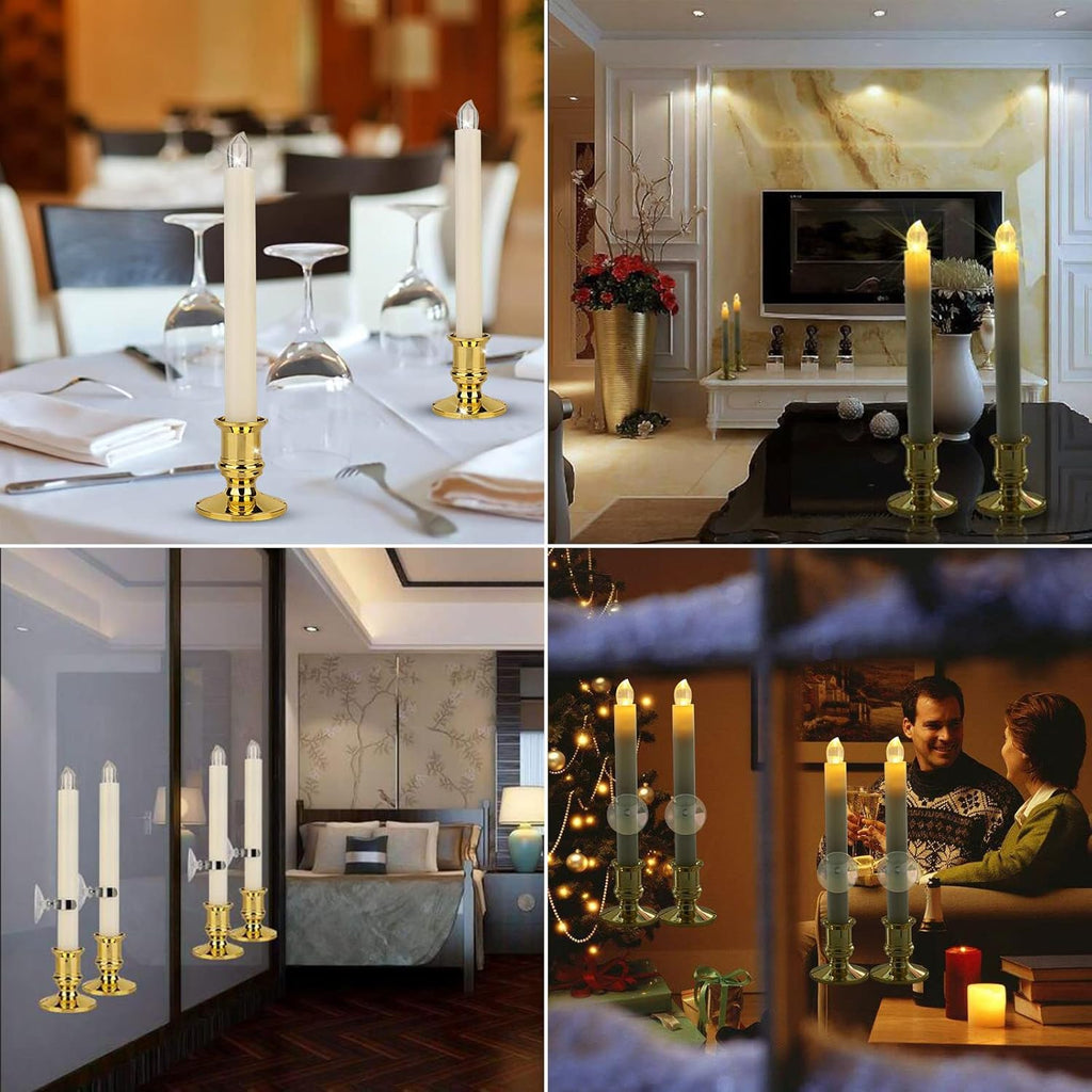 Flameless LED Taper Candles with Remote, Gold Holders, 12 Pack k7