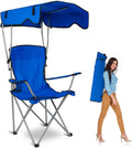 Camp Chair with Shade Canopy, Heavy Duty Max Shade Folding Camping Lawn Chair with Cup Holder, UPF 50+ Sun Protection Portable Beach Lounge Chair for Outdoor Sports Support 330 LBS(Blue)