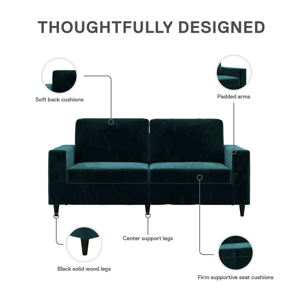 DHP Cooper 3 Seater Sofa, Green Velvet Y5477