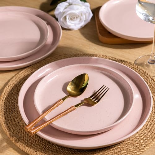 AmorArc Ceramic Dinnerware Set for 6, 18 Pieces Handpainted Stoneware, Light Beige V444110
