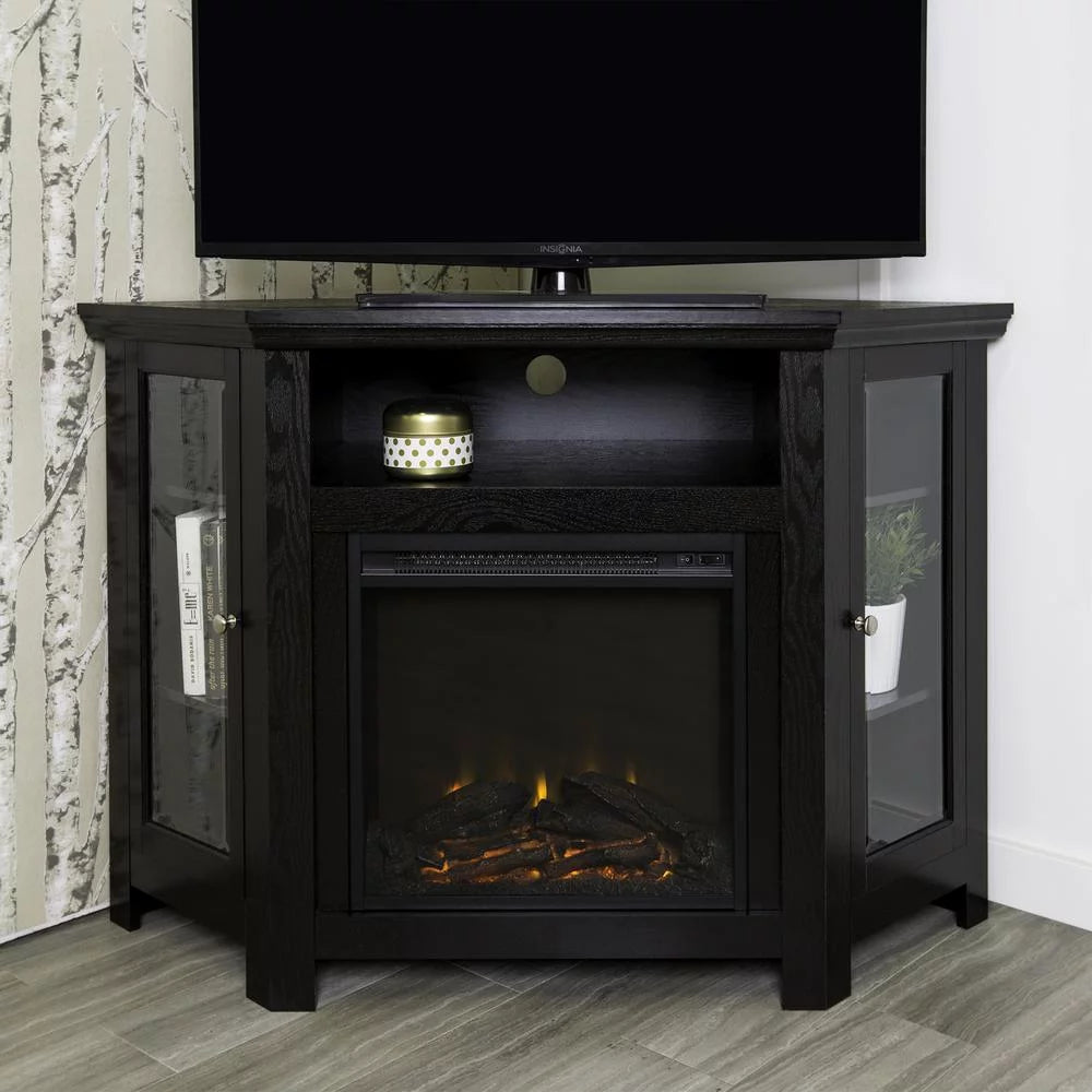 Walker Edison Black Corner Fireplace TV Stand for TVs Up to 50" O442083
