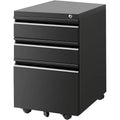 3 Drawer Metal File Cabinet with Lock Black-Mobile
