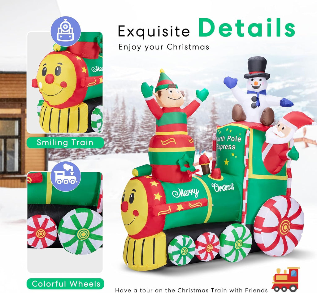 Christmas Inflatable Santa Train with Elf Snowman LED Outdoor Decor k7m