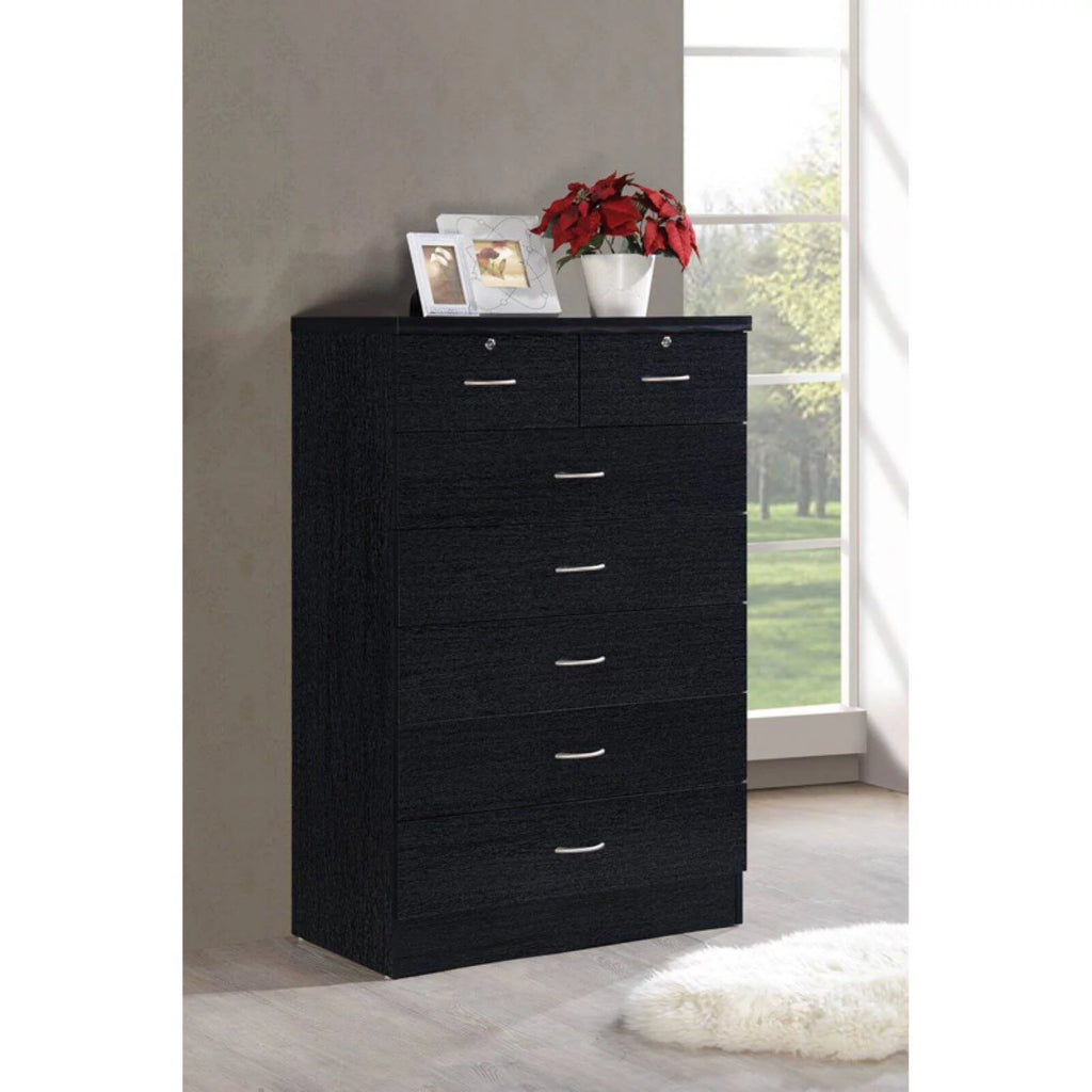 Hodedah 7 Drawer Wooden Dresser Chest with 2 Top Locks, Cherry K8270