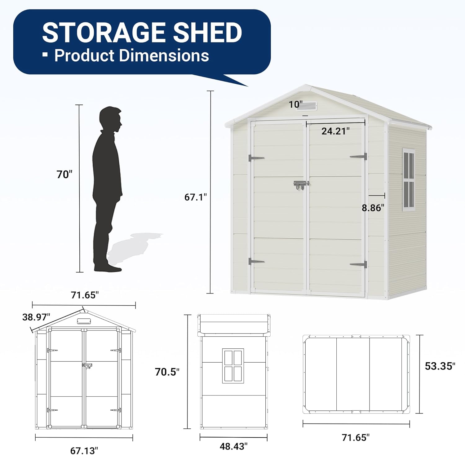 Outdoor Resin Storage Shed with Lockable Door 6x4.5 FT k7