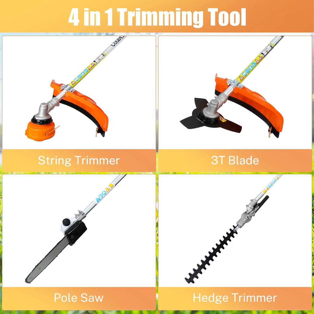 Sesslife 52CC 2-Cycle 4-in-1 Gas Grass Trimmer with Pole Saw, Hedge Trimmer & Brush Cutter C8616