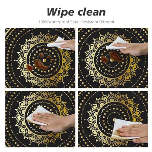 Dark Blue White Fitted Round Tablecloth with Elastic Edge for 40-44 Inch Tables W876