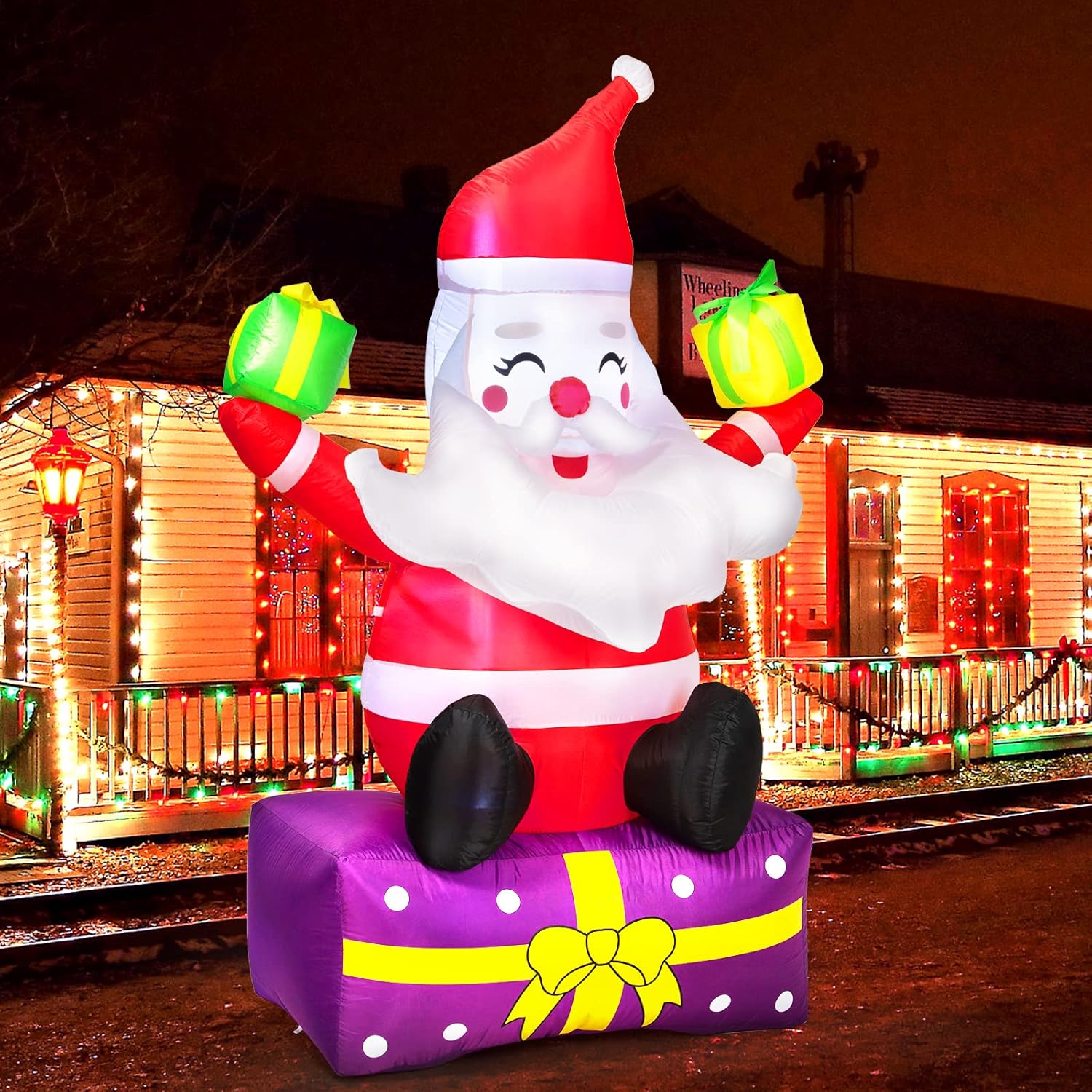 Christmas Inflatable Santa Claus with Gift Boxes Outdoor Yard Decor a7