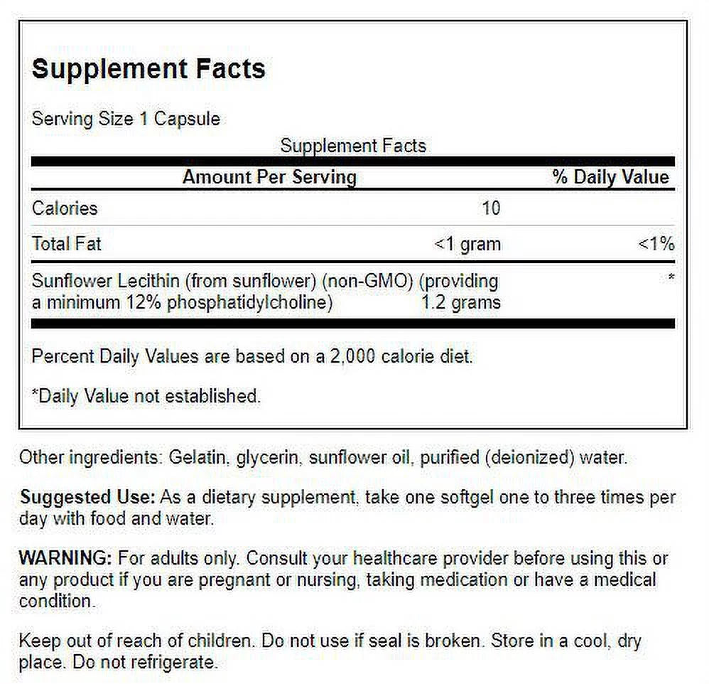 Swanson Sunflower Lecithin 1,200 mg Softgels 2 Pack M193937